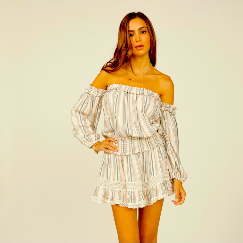 Tuscany Striped Balloon Sleeve Mini Dress BNWT
